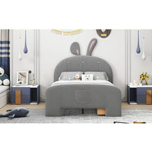 Load image into Gallery viewer, Full Size Velvet Platform Bed with Rabbit-Shaped Headboard, with Drawers, with Bed-End Storage Pocket, Gray
