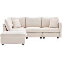 Carregar imagem no visualizador da galeria, 89x79&quot;Modern Sectional Sofa with Vertical Stripes,2 Pillows,5-Seat Couch with Convertible Ottoman,Various Combinations,L-Shape Indoor Furniture for Living Room,Apartment, 3 Colors

