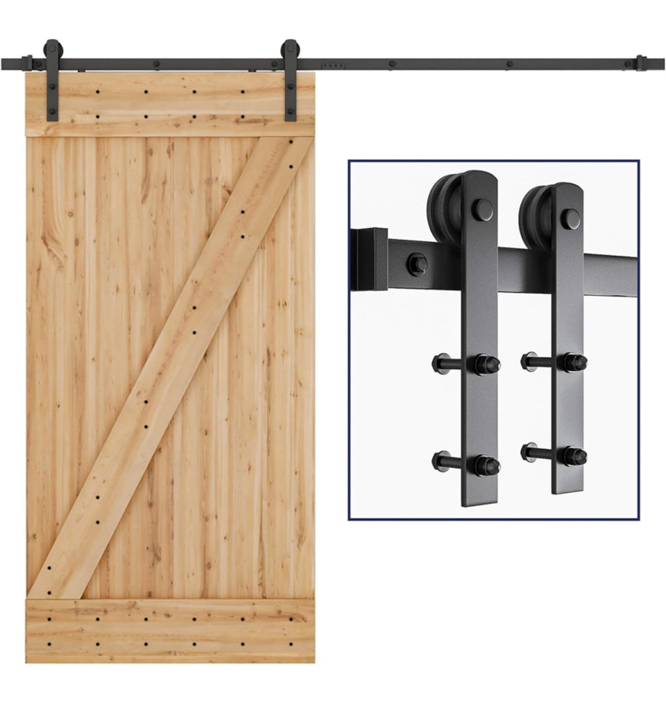 SMARTSTANDARD 8ft Barn Door Hardware kit, Barn Door Track, Sliding Door Hardware kit, Smoothly and Quietly - Heavy Duty Sturdy -Easy to Install, Fit 4