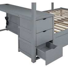 Carregar imagem no visualizador da galeria, Full-Over-Full Bunk Bed with Twin size Trundle, Storage and Desk, Gray
