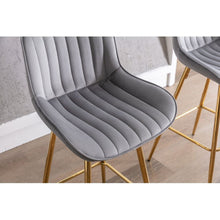 Cargar imagen en el visor de la galería, 26 Inch Set of 2 Bar Stools, with Chrome Footrest Velvet Fabric Counter Stool Golden Leg Simple Bar Stool, GRAY
