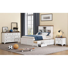 Cargar imagen en el visor de la galería, 3 Pieces Wooden Captain Bedroom Set Full Bed with Trundle, Nightstand and Dresser, White + Walnut

