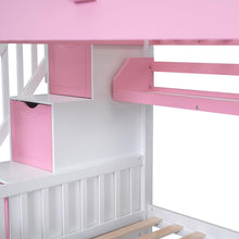 Carregar imagem no visualizador da galeria, Full-Over-Full Castle Style Bunk Bed with 2 Drawers 3 Shelves and Slide - Pink
