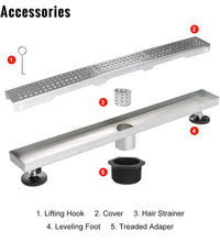 Load image into Gallery viewer, SaniteModar Linear Shower Drain, Shower Drain 60 inch with Removable Square Hole Panel, AISI Brushed 304 Stainless Steel Shower Floor Linear Drain wit
