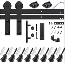 Load image into Gallery viewer, SMARTSTANDARD 10 FT Heavy Duty Sturdy Sliding Barn Door Hardware Kit, Black, (Whole Set includes 1x Pull Handle Set &amp; 1x Floor Guide) Fit 60&quot; Wide Door
