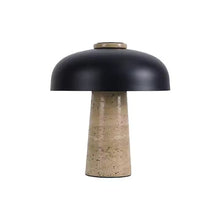 Carregar imagem no visualizador da galeria, Nogy Mushroom Table Lamp – Textured Travertine Base &amp; Matte Black Dome
