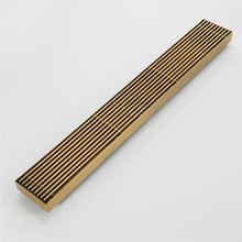 Load image into Gallery viewer, Brushed gold Linear shower drain stainless steel material 35.4 inch with grid cover with hair strainer and adjustment feet
