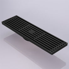 Cargar imagen en el visor de la galería, 12-Inch Matte Black Rectangular Floor Drain - Square Hole Pattern Cover Grate - Removable - Includes Accessories
