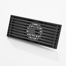 Load image into Gallery viewer, 8 Inch Shower Linear Matte black Drain Rectangular Floor Drain with Accessories Square Hole Pattern Cover Grate Removable Matte Black Brass
