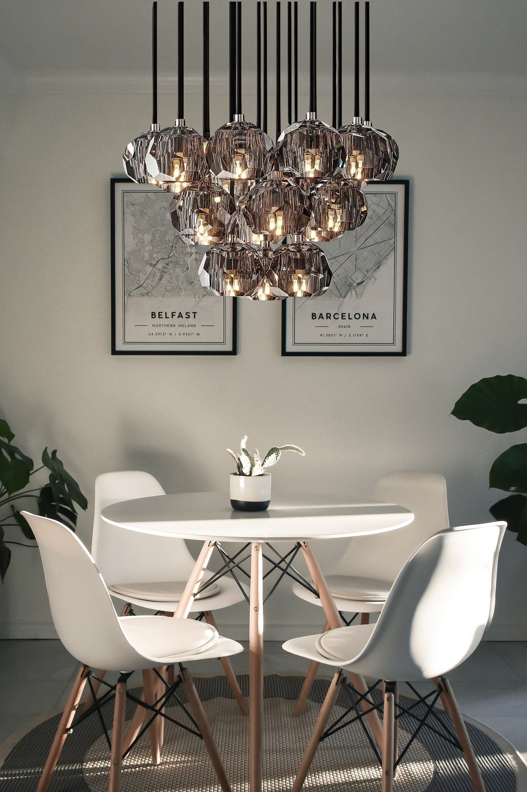 19 Lights - Boule De Cristal Round Clustre LED Cut Smoke Crystal Ceiling Chandelier