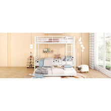 Load image into Gallery viewer, Full XL Over Queen Metal Bunk Bed with Trundle, White

