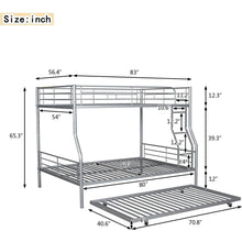 Load image into Gallery viewer, Full XL Over Queen Metal Bunk Bed with Trundle, Silver

