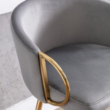 Carregar imagem no visualizador da galeria, 26 Inch Set of 2 Bar Stools, with Chrome Footrest and Base Velvet + Golden Leg Simple Bar Stool, GRAY
