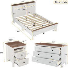 Carregar imagem no visualizador da galeria, 3-Pieces Bedroom Sets Queen Size Farmhouse Platform Bed with Double Sliding Door Storage Headboard, Storage Nightstand and Dresser, White+Brown

