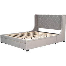 Load image into Gallery viewer, Queen Size Storage Bed Velvet Upholstered Platform Bed with Wingback Headboard and a Big Drawer (Gray)
