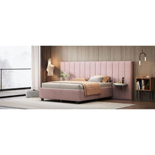 Carregar imagem no visualizador da galeria, Full Size Upholstered Platform Bed with Big Headboard, Bedroom Furniture, Velvet, Pink
