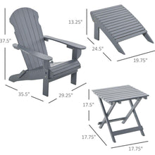 Cargar imagen en el visor de la galería, 3-Piece Folding Adirondack Chair with Ottoman and Side Table, Outdoor Wooden Fire Pit Chairs w/ High-back, Wide Armrests for Patio, Backyard, Garden, Lawn Furniture, Gray
