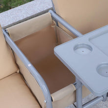 Load image into Gallery viewer, 2 Person Porch Swing with Stand, Outdoor Swing with Canopy, Pivot Storage Table, 2 Cup Holders, Cushions for Patio, Backyard, Beige

