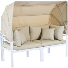 Cargar imagen en el visor de la galería, 3-Piece Patio Daybed with Retractable Canopy Outdoor Metal Sectional Sofa Set Sun Lounger with Cushions for Backyard, Porch, Poolside, Beige
