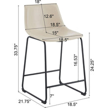 Load image into Gallery viewer, (Set of 2) Vintage Style 24-Inch Armless Industrial Faux Leather Counter Stool with Metal Legs and Footrest for Kitchen Island, Cafe, Pub, Bar Counter, Cream and Black
