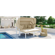 Cargar imagen en el visor de la galería, 3-Piece Patio Daybed with Retractable Canopy Outdoor Metal Sectional Sofa Set Sun Lounger with Cushions for Backyard, Porch, Poolside, Beige
