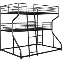 Carregar imagem no visualizador da galeria, Full XL over Twin XL over Queen Size Triple Bunk Bed with Long and Short Ladder,Black
