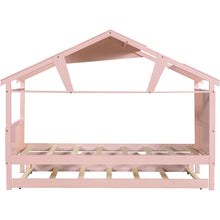 Load image into Gallery viewer, Wood Twin Size House Bed with Trundle and Storage, Pink
