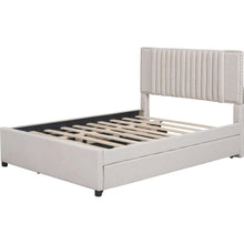Carregar imagem no visualizador da galeria, Full Size Upholstered Platform Bed with 2 Drawers and 1 Twin Size Trundle, Classic Headboard Design, Beige
