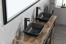 Cargar imagen en el visor de la galería, 13.0&quot; L -18.13&quot; W -4&quot; H Matte Shell Glass Rectangular Vessel Bathroom Sink in Black with Matte Black Faucet and Pop-Up Drain in Matte Black
