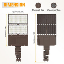 Cargar imagen en el visor de la galería, 320W LED Pole Light With Built In Dusk to Dawn Sensor, 5000K and 48,518 Lumens, AC100-277V, 0-10V Dimmable LED Parking Lot Light
