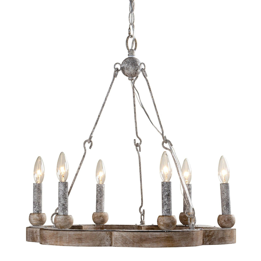 6-Light Modern Wood Wheel Chandelier