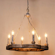 Cargar imagen en el visor de la galería, 6-Light Modern Wood Wheel Chandelier
