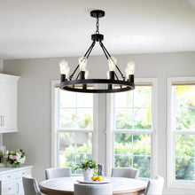 Carregar imagem no visualizador da galeria, 6-Light Wagon Wheel Hanging Lights Modern Chandelier for Living Spaces
