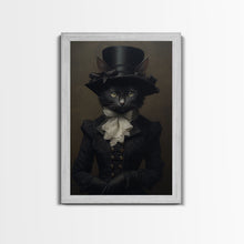 Carregar imagem no visualizador da galeria, Cute Renaissance Cat, Black Cat Print, Goth Home Decor, Art Canvas Print, Dark Academia, Gothic Victorian, Halloween Decor, Witch Familiar
