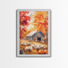 Load image into Gallery viewer, The Sheep Farm In Fall Framed Canvas Print, Farmhouse Decor, Boho Painting Wall Art
