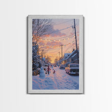Load image into Gallery viewer, Cozy Neighborhood Christmas Evening with Snowmen and Festive Lights, Perfect for Framed Canvas Print and Holiday Wall Art
