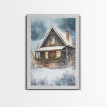 Carregar imagem no visualizador da galeria, Beautiful Woods Cabin Framed Canvas Print, Extra Large Fall Decor, Mid Century Modern Winter Wall Art, Modern Christmas
