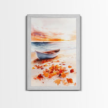 Carregar imagem no visualizador da galeria, Canoe On A Serene Fall Lake, Framed Canvas Print, Autumn Decor, Fall Wall Art, Fall Poster, Autumn Prints Wall Art
