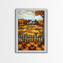 Load image into Gallery viewer, Cozy Fall Farmhouse With Pumpkins Framed Canvas Print Autumn Wall Art Country Farmhouse Decor Best Gift Idea Above Sofa Seasonal Art
