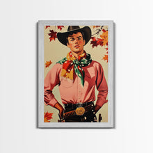 Load image into Gallery viewer, Cowboy Christmas Wall Art Canvas Print with Autumn Leaves, Seasonal Holiday Decor and Gift Idea 2024
