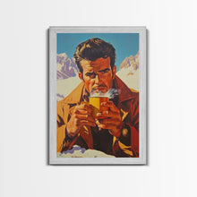 Load image into Gallery viewer, Cowboy Drinking Coffee in Winter Cabin Framed Canvas Print - Cozy Christmas Wall Art 2024 Rustic Holiday Decor
