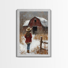 Load image into Gallery viewer, Country Girl with Falling Leaves Canvas Print, Autumn Wall Art, Farmhouse Holiday Decor, Fall Decor, Trendy Wall Art, Framed Canvas Print
