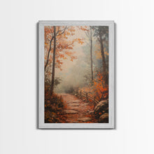 Load image into Gallery viewer, Framed Canvas Print of a Fall Path with Fence and Trees, Autumn Wall Art, Rustic Country Decor, Best Gift Idea, Modern Farmhouse Fall Decor
