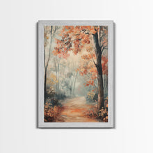 Carregar imagem no visualizador da galeria, Framed Canvas Print of Foggy Autumn Forest with Red Leaves, Moody Landscape Wall Art, Fall Seasonal Decor, Best Gift Idea, Modern Farmhouse
