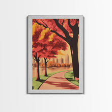 Carregar imagem no visualizador da galeria, Canvas Print of City Park with Autumn Trees and Path, Seasonal Wall Art, Modern Farmhouse Decor, Best Gift Idea, Fall Cityscape Art

