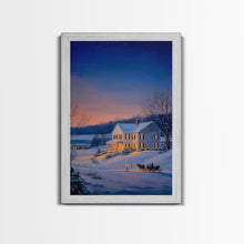 Load image into Gallery viewer, Cozy Snowy House Winter Landscape Framed Canvas Print Wall Art Christmas Decor, Country Christmas Art Gift, Winter Wonderland Art
