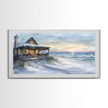 Carregar imagem no visualizador da galeria, Beach Christmas decor Framed Canvas Print winter wonderland cabin Christmas vacation decor coastal Christmas wall art holiday gift idea
