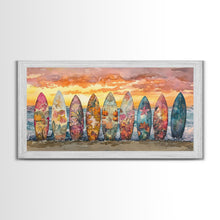 Carregar imagem no visualizador da galeria, Fall Surfboards Beach Art Print Canvas Wall Art Autumn Surfboard Beach Scene Seasonal Wall Art Framed Canvas Print Fall Beach Decor
