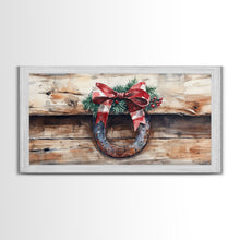 Cargar imagen en el visor de la galería, Festive horseshoe Christmas art, rustic holiday decor, farmhouse holiday gift idea, cozy winter home decor, framed canvas print
