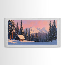 Load image into Gallery viewer, Snowy Mountain Cabin Tall Art Framed Canvas Print Cozy Winter Cabin Nestled In Snowy Forest With Majestic Mountain Landscape
